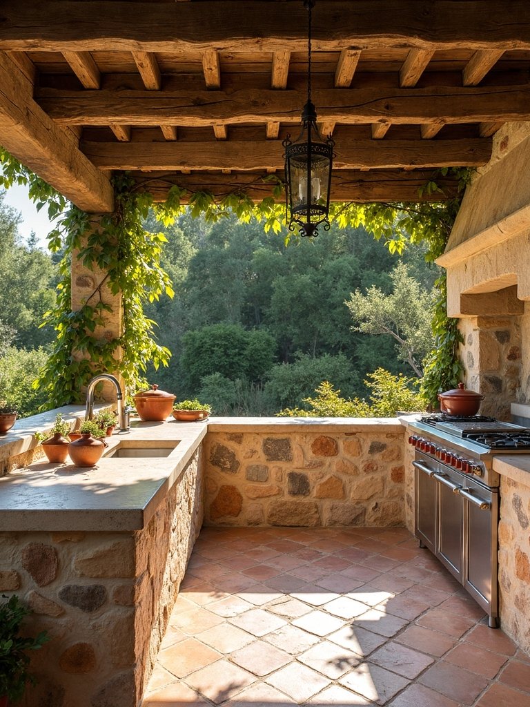 rustic stone wood pergola