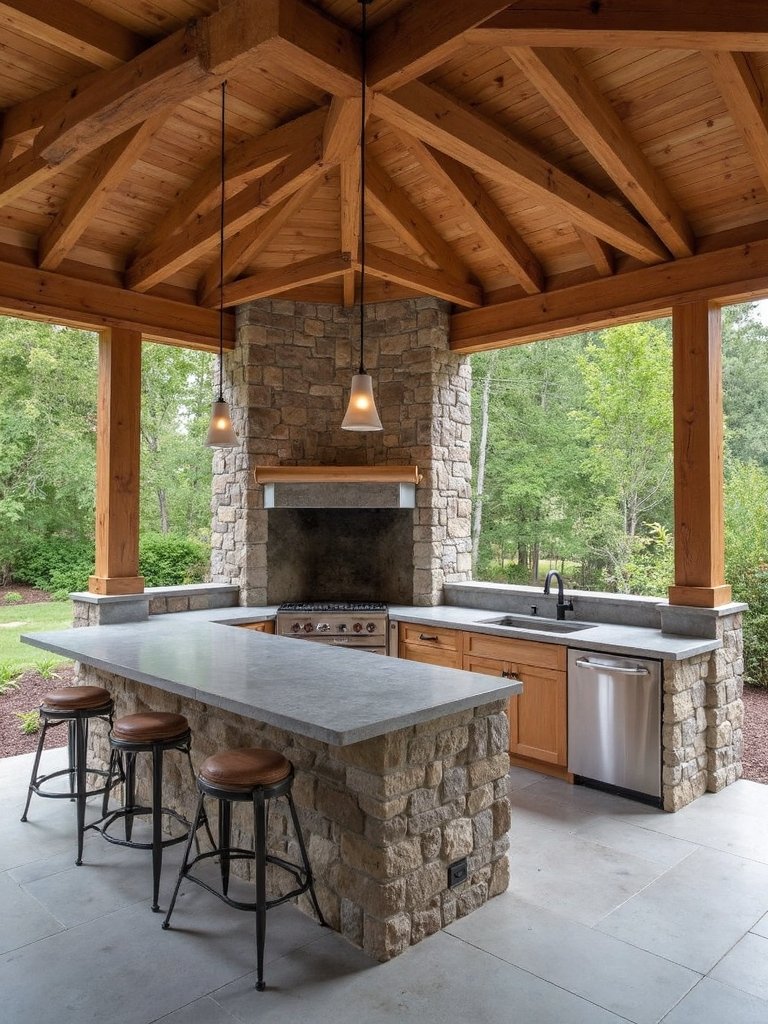 rustic timber frame outdoor kitchen