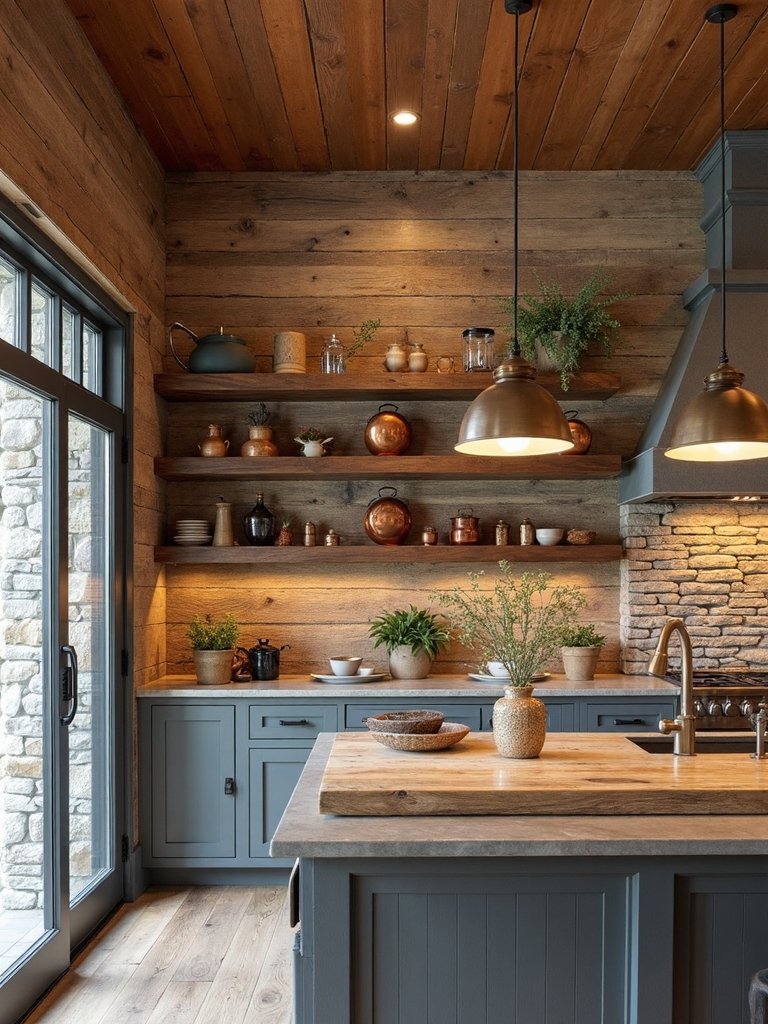 rustic wood and stone accents
