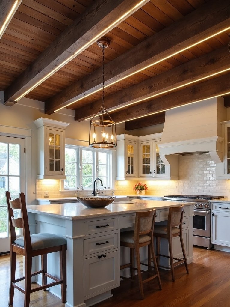 rustic wood beam lighting integration