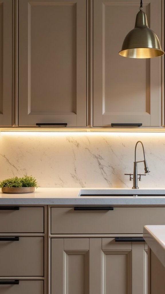 sleek hardware enhances taupe