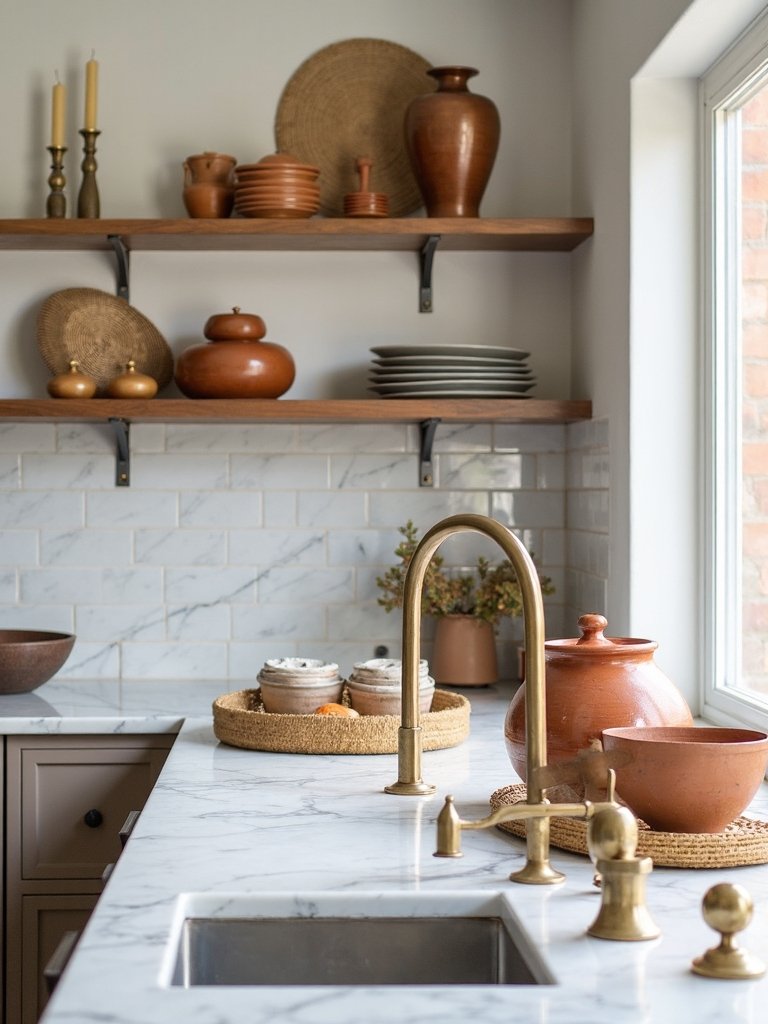 sophisticated boho kitchen counter display