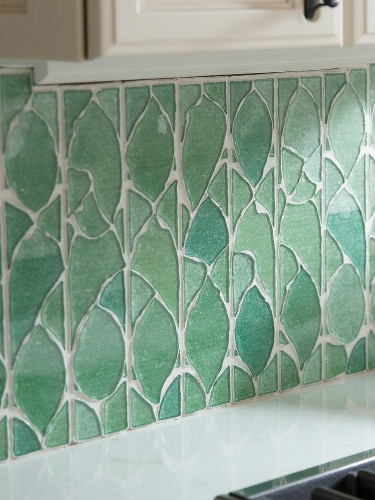 sophisticated botanical kitchen backsplash design