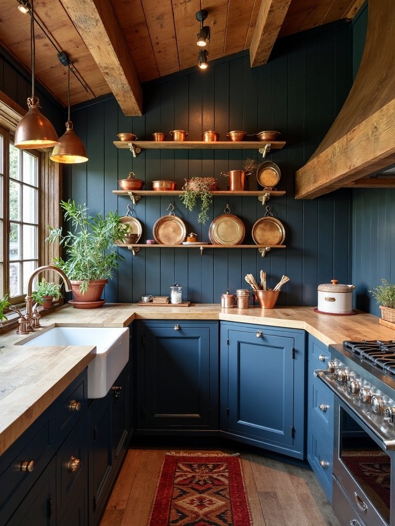 sophisticated rustic navy kitchen character
