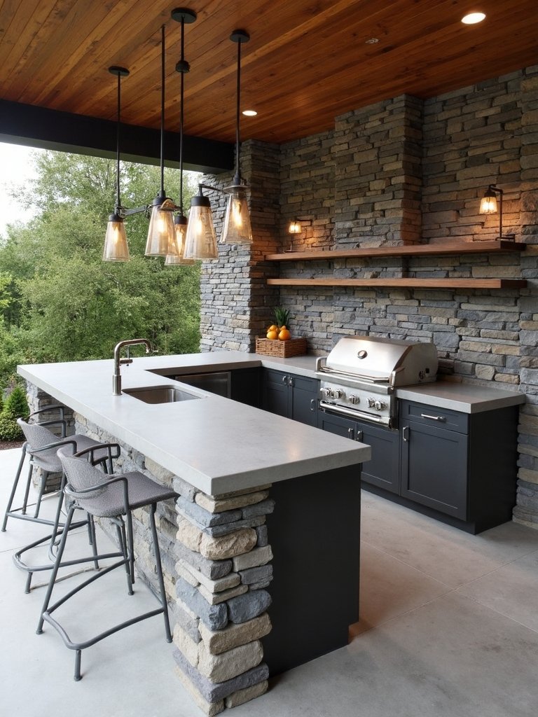 sophisticated stone outdoor kitchens