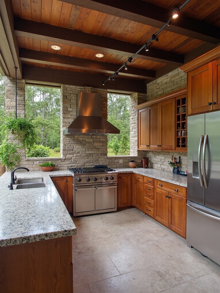 sophisticated u shaped outdoor kitchen