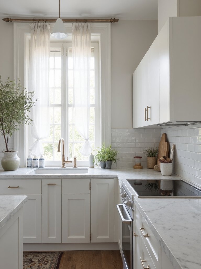 sophisticated white on white kitchen layering techniques