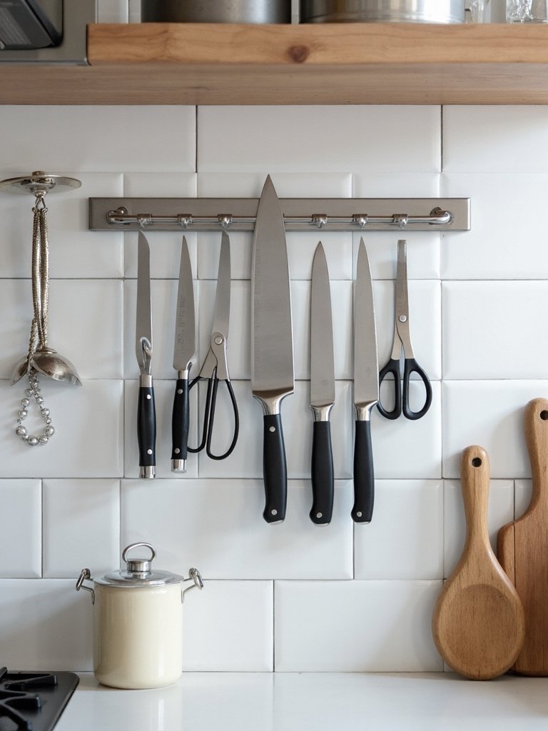 space saving magnetic knife storage