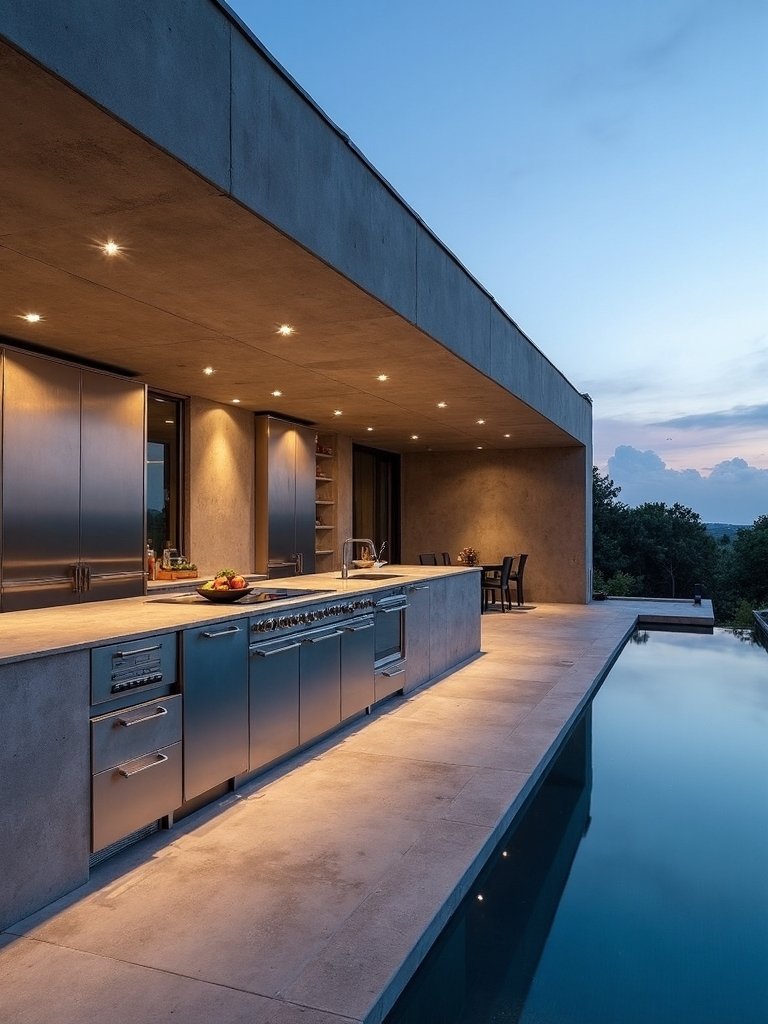 stylish concrete poolside kitchen