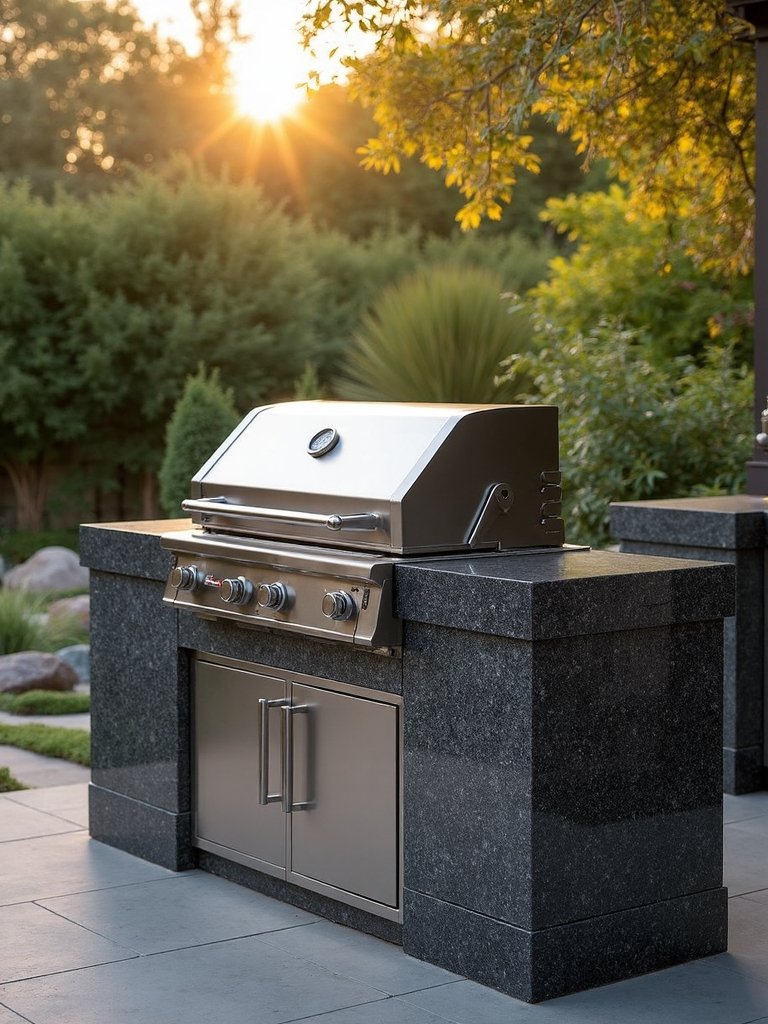 stylish linear outdoor kitchen