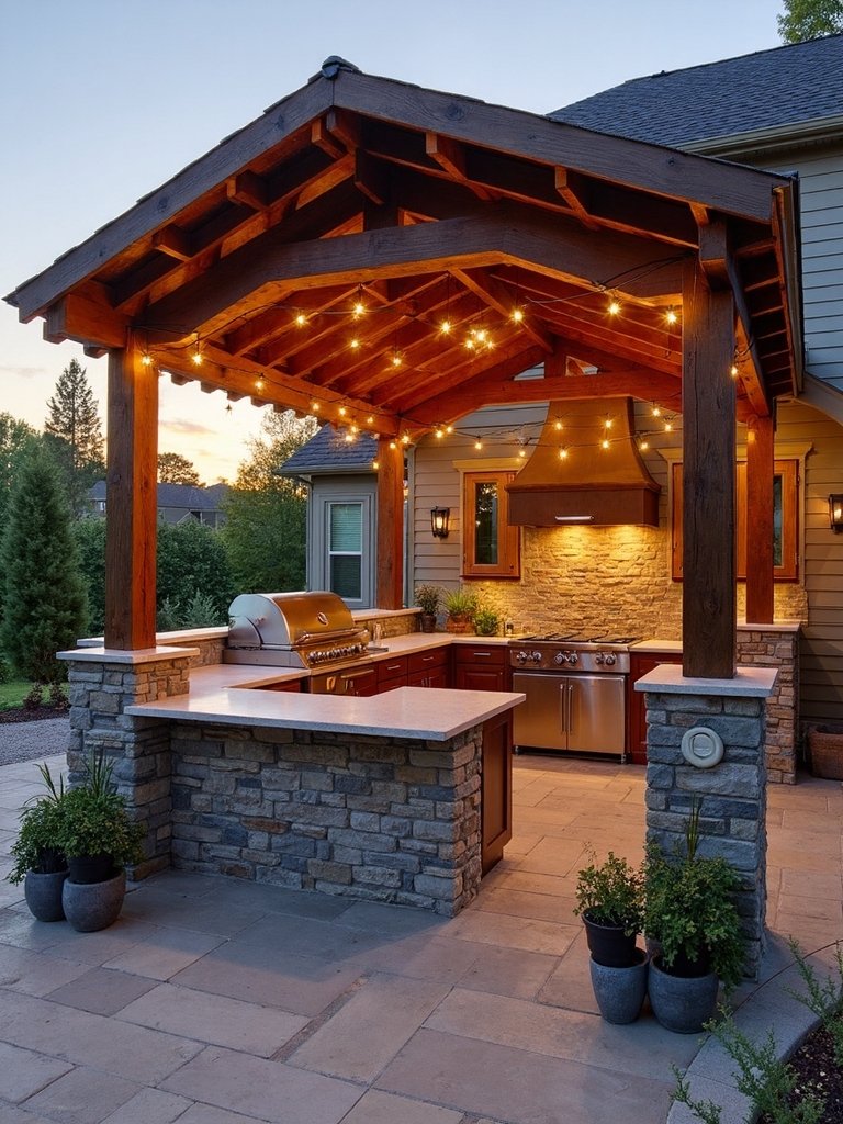 stylish outdoor kitchen with pergola cover