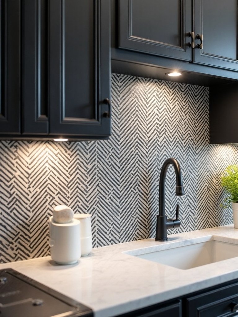 timeless refined dramatic versatile herringbone kitchen tiles
