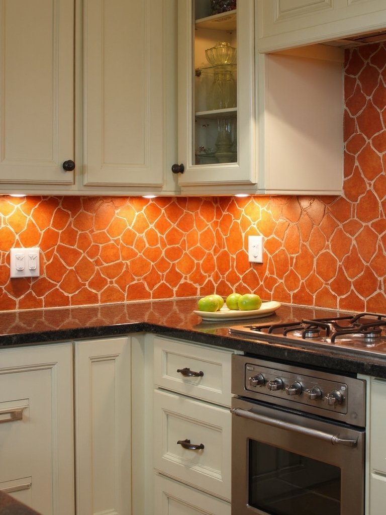 timeless rustic geometric terracotta backsplash