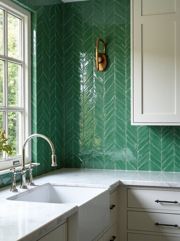 verdant kitchen oasis with leaf patterns