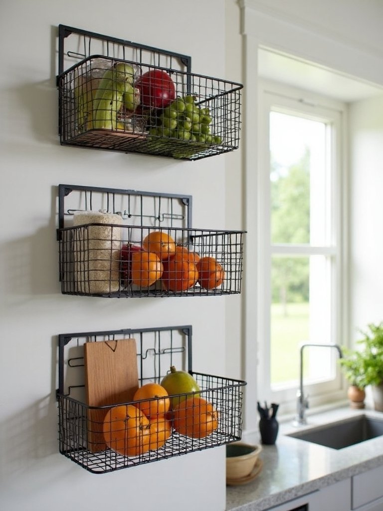 wall mounted wire storage baskets