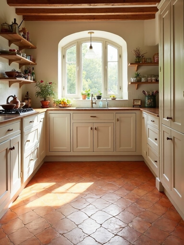 warm rustic sophisticated mediterranean kitchen flooring