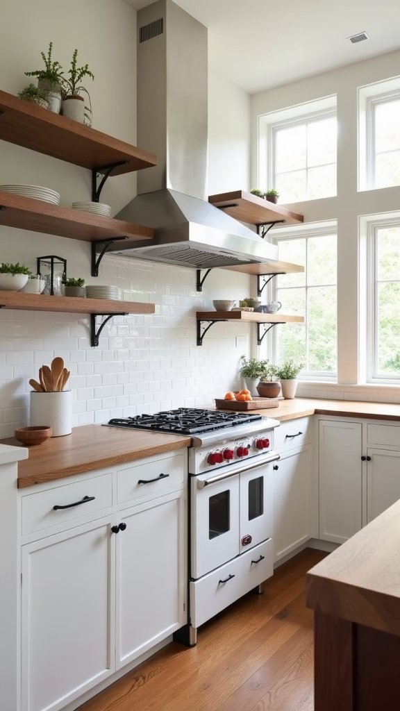 white cabinets wood accents