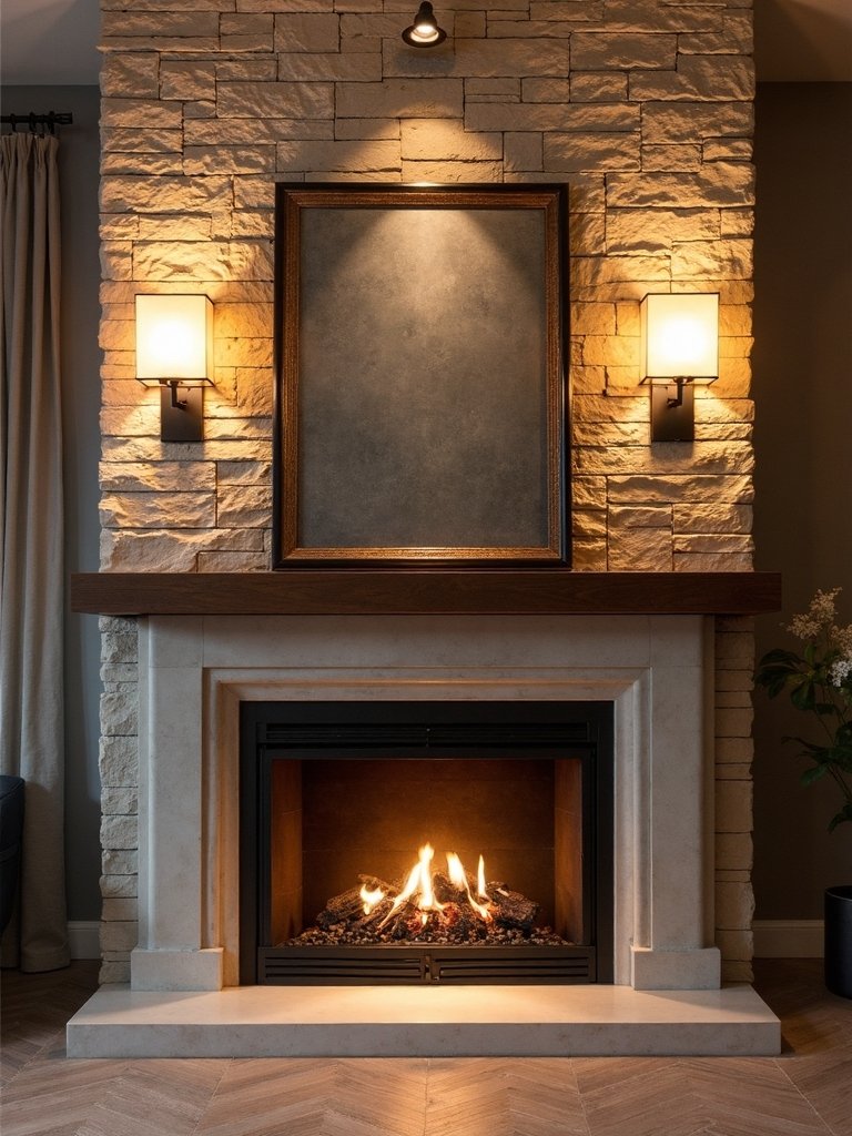 accent lighting enhances fireplace ambiance