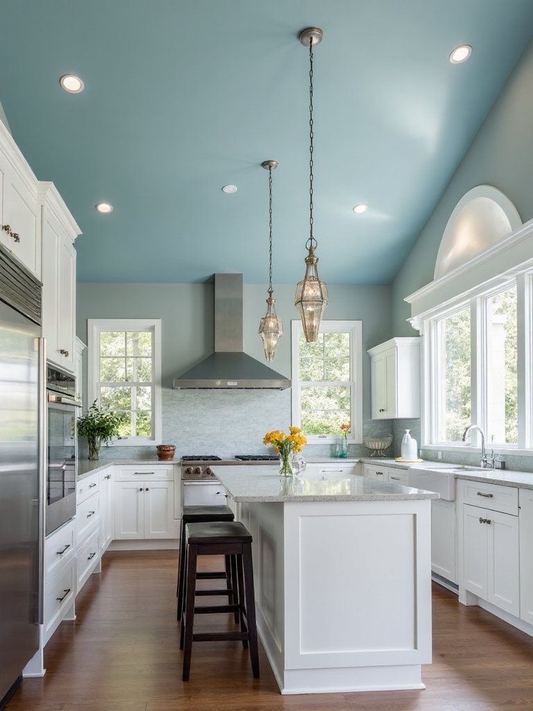 airy calming scandinavian inspired blue kitchen