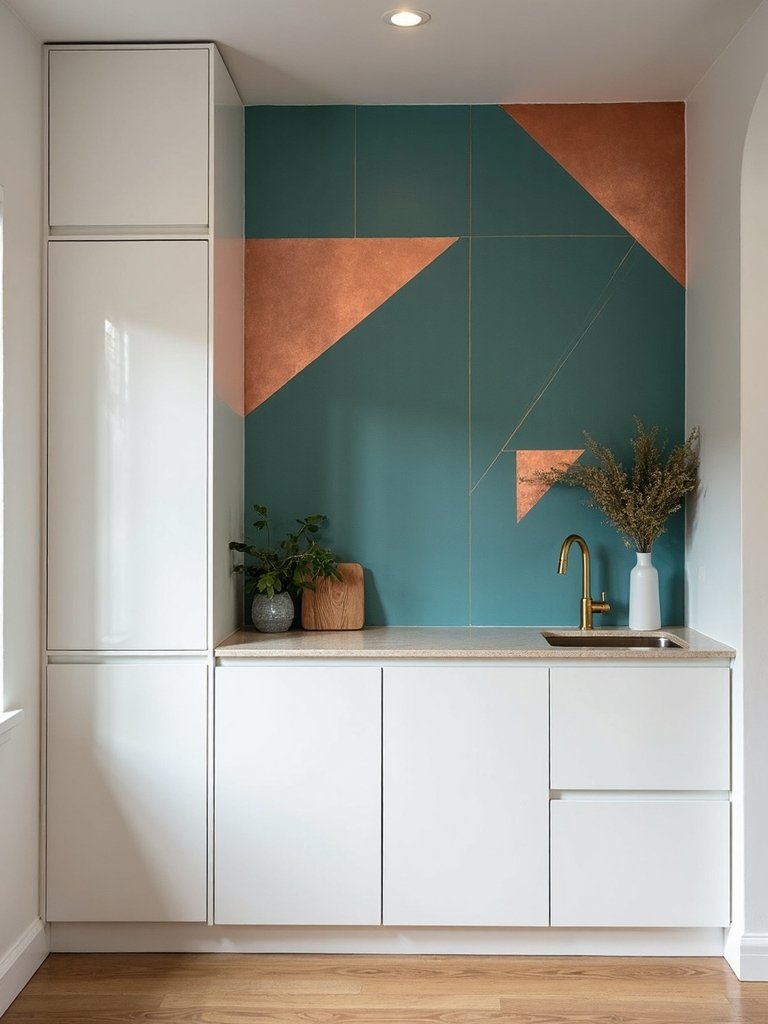 artistic statement wall transforms kitchen space