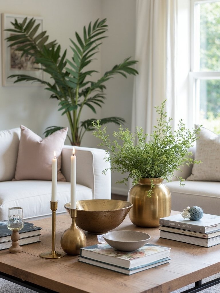 balanced asymmetrical coffee table styling