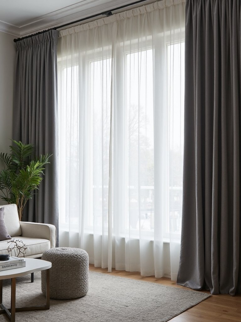 balanced contrast through curtain pairings