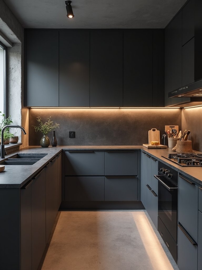 charcoal gray minimalist kitchen design