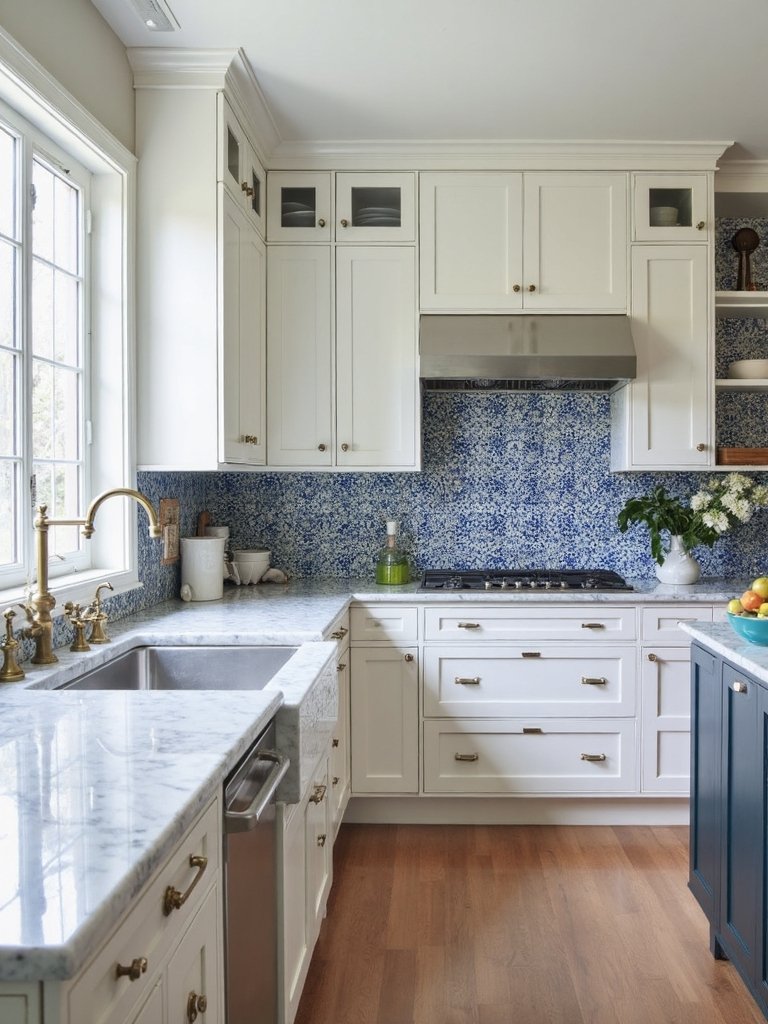 coastal charm with blue tile accents