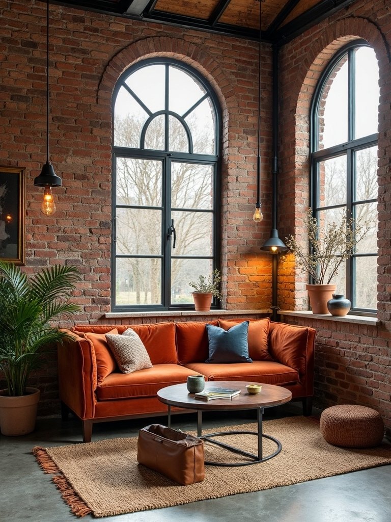 cozy industrial living room elements