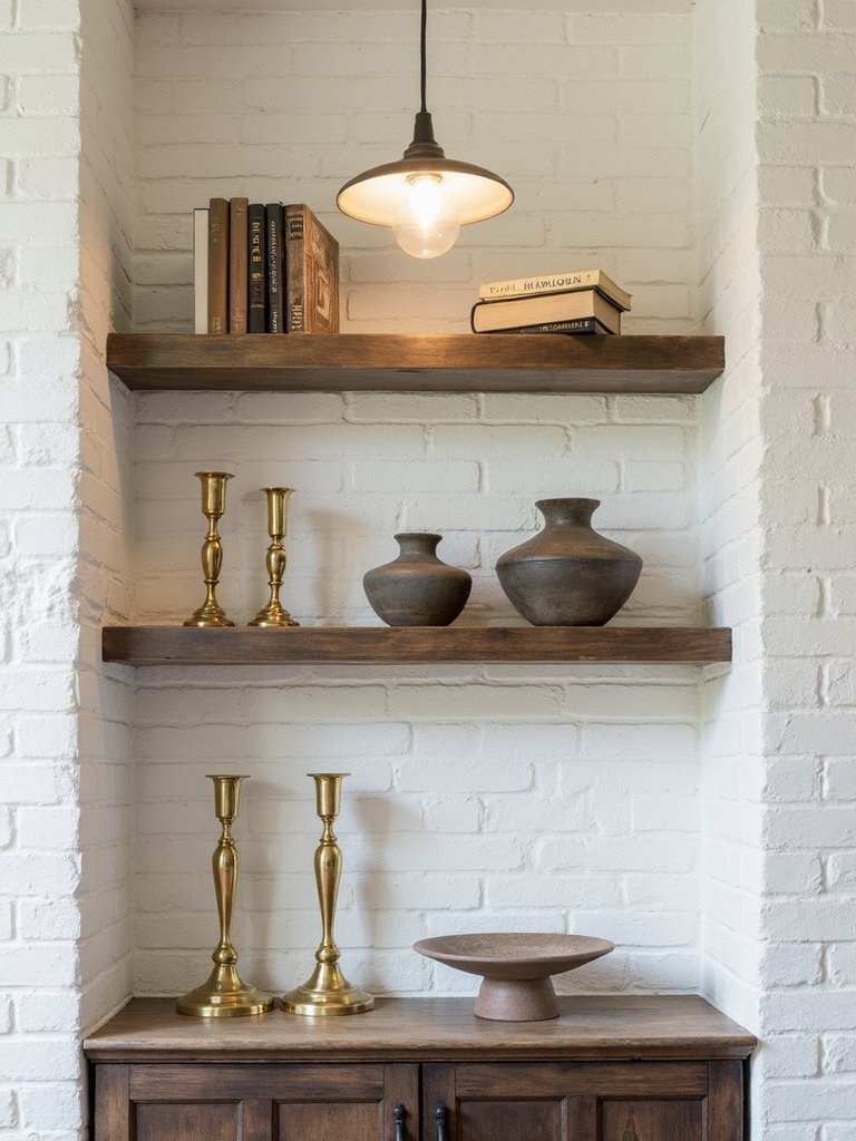 cozy rustic character through open shelving