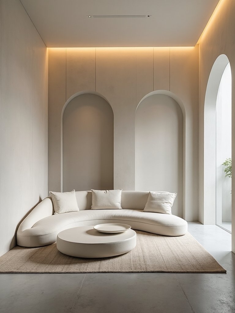 curved furnishings create harmonious minimalist sanctuary