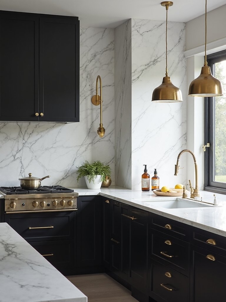 dramatic luxurious marble backsplash centerpiece