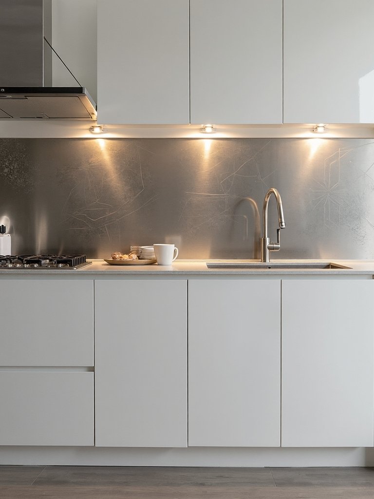 dramatic reflective luxe complementary kitchen walls