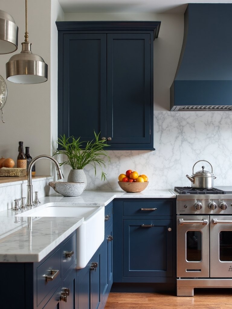 elegant sophisticated luxurious midnight blue kitchen