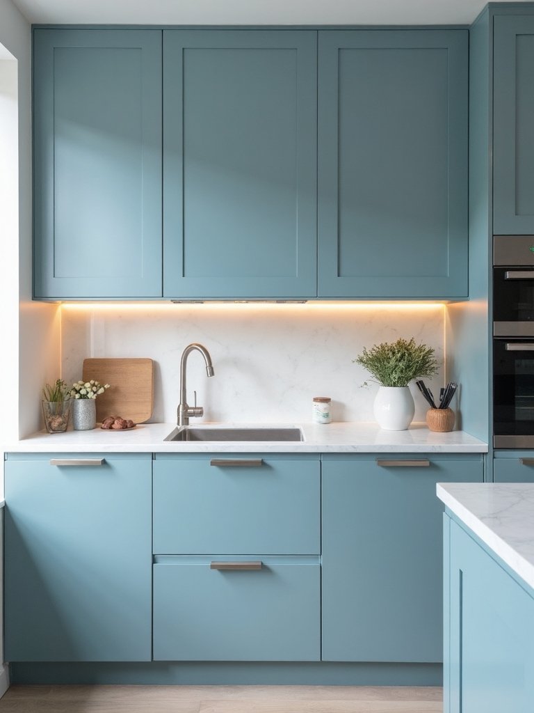 ethereal minimalist ice blue cabinetry