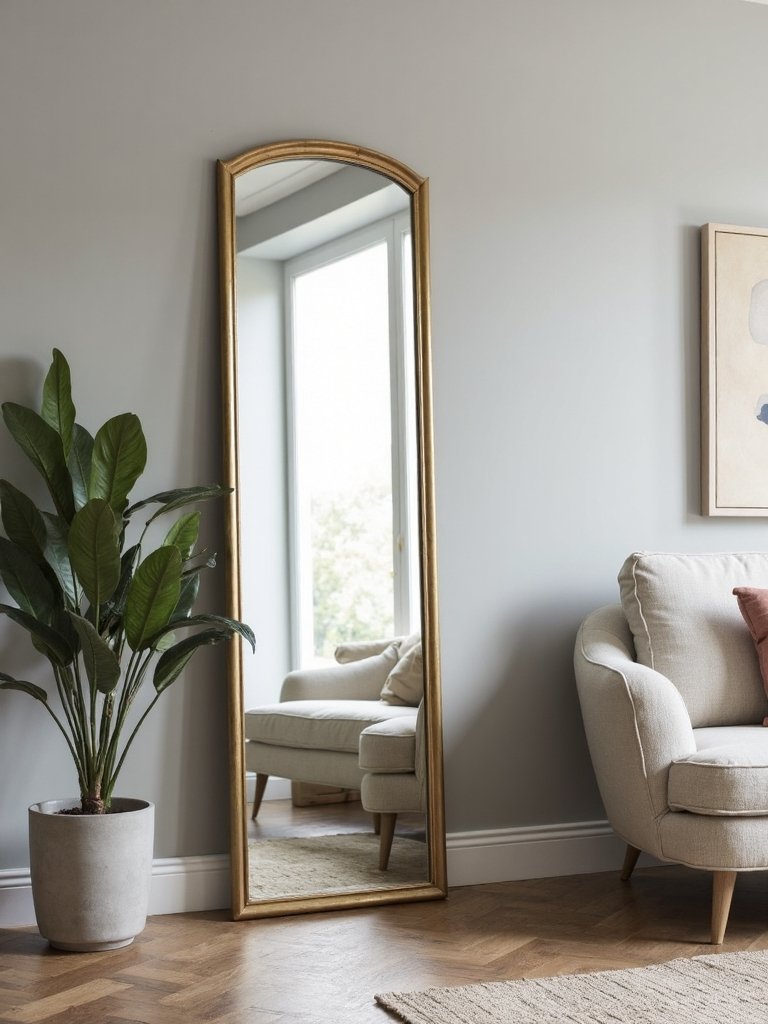 expansive living room mirror display