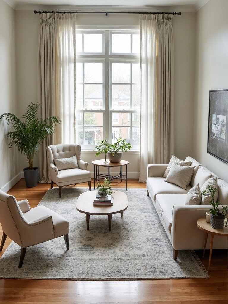 furniture layout defines rug size