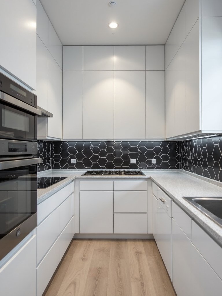 geometric patterns heighten kitchen walls