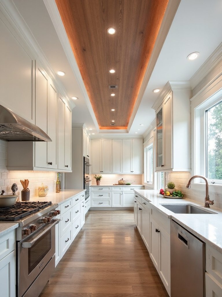 layered multidimensional kitchen ceiling designs