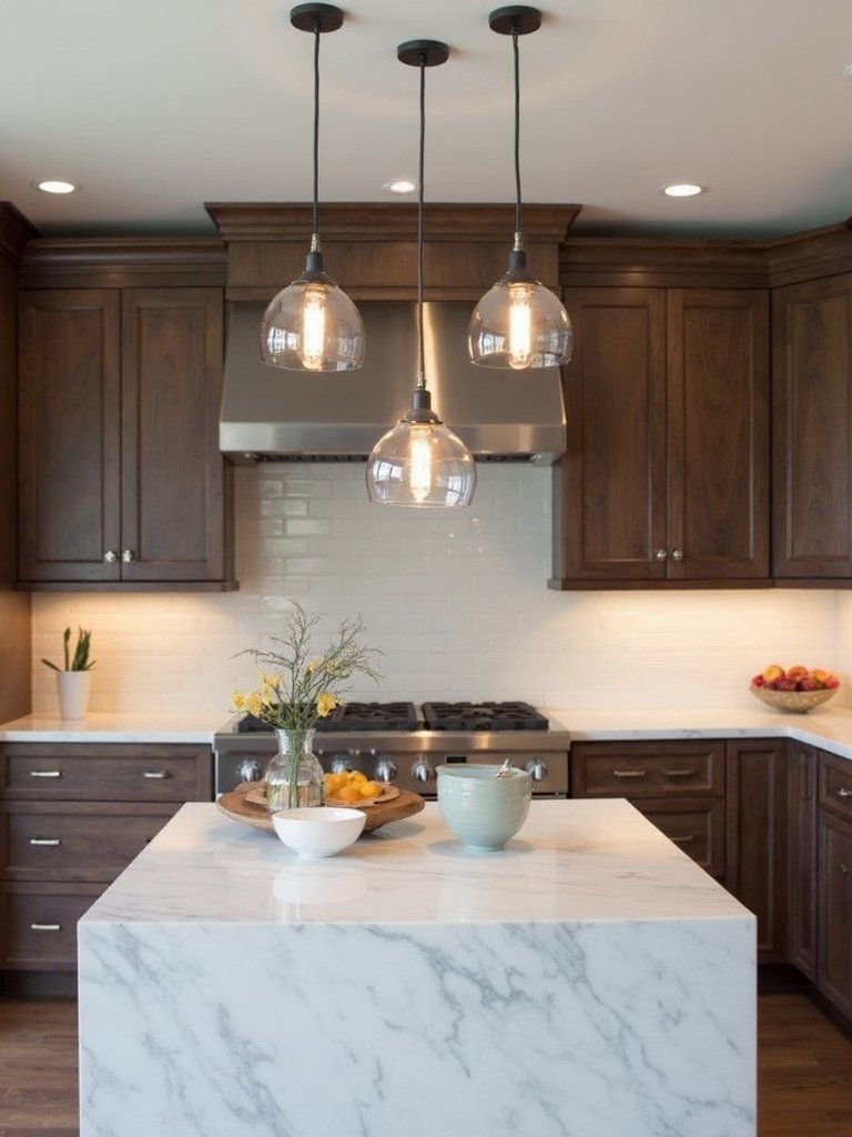 lively asymmetrical multi light kitchen island