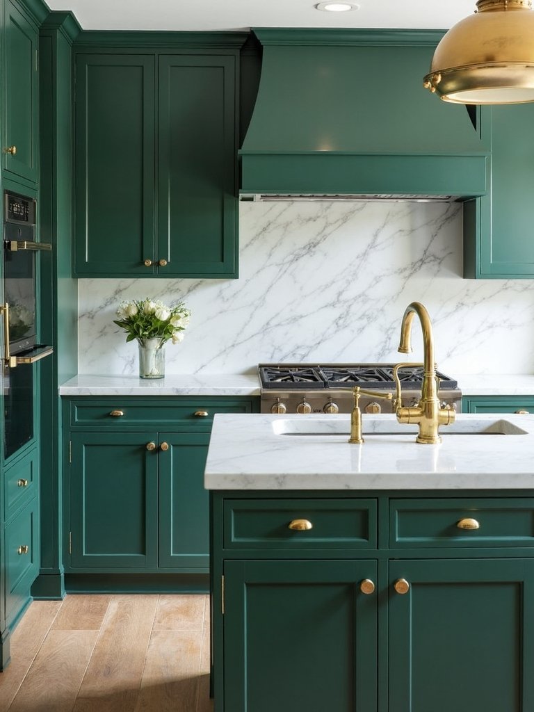 luxurious emerald and brass kitchen