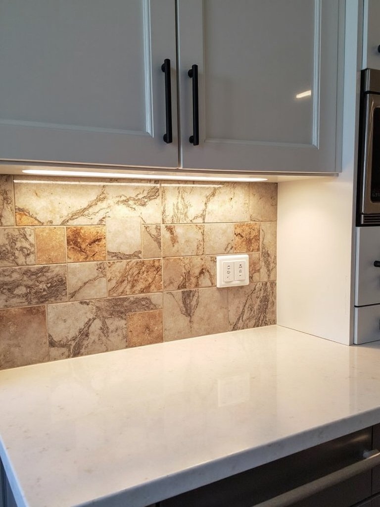 luxurious mixed material backsplash drama