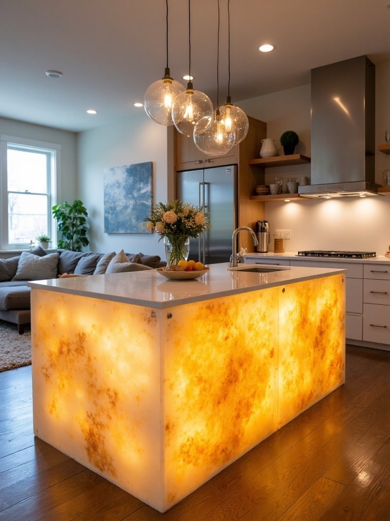 mesmerizing backlit onyx kitchen islands