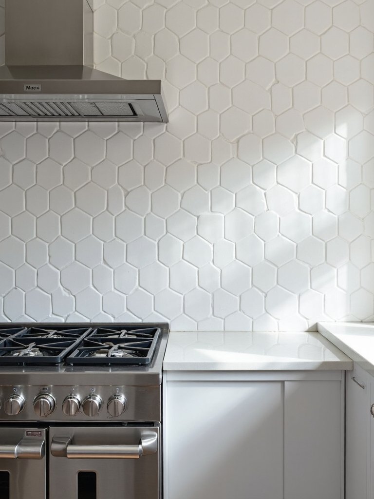 mesmerizing dimensional monochromatic kitchen tiles