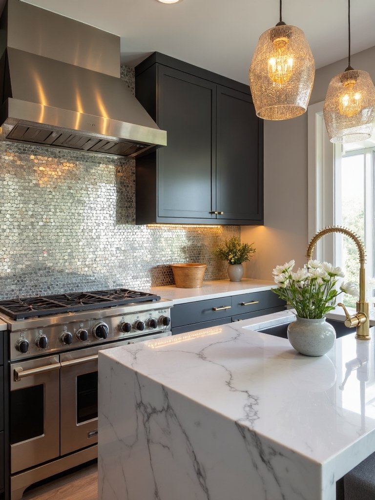 mirrored brilliance expands kitchen luminance