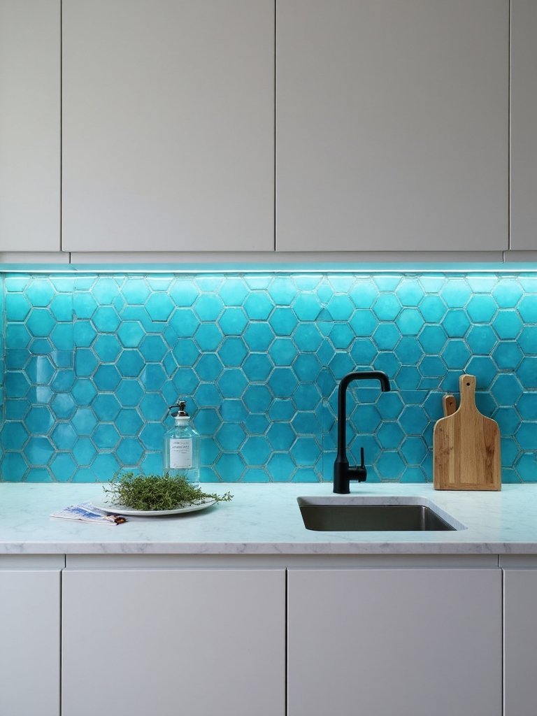 modern geometric blue backsplash