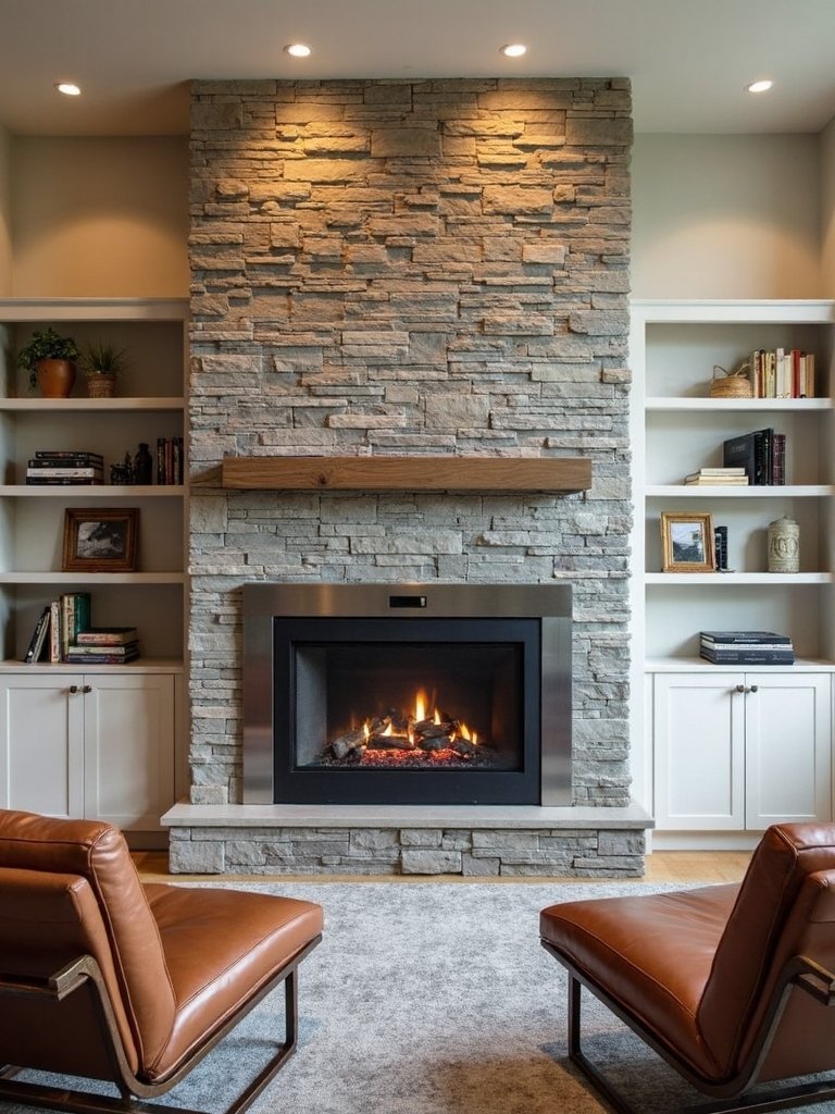 rustic modern mixed material fireplace