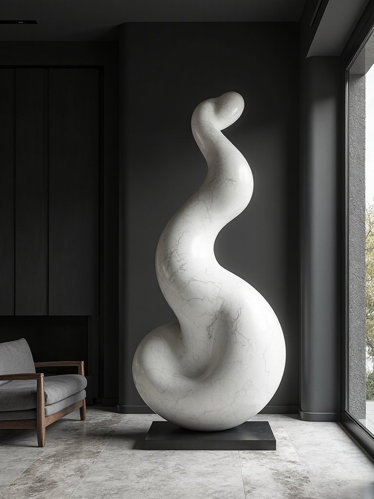 sculptural accents enhance minimalist aesthetics