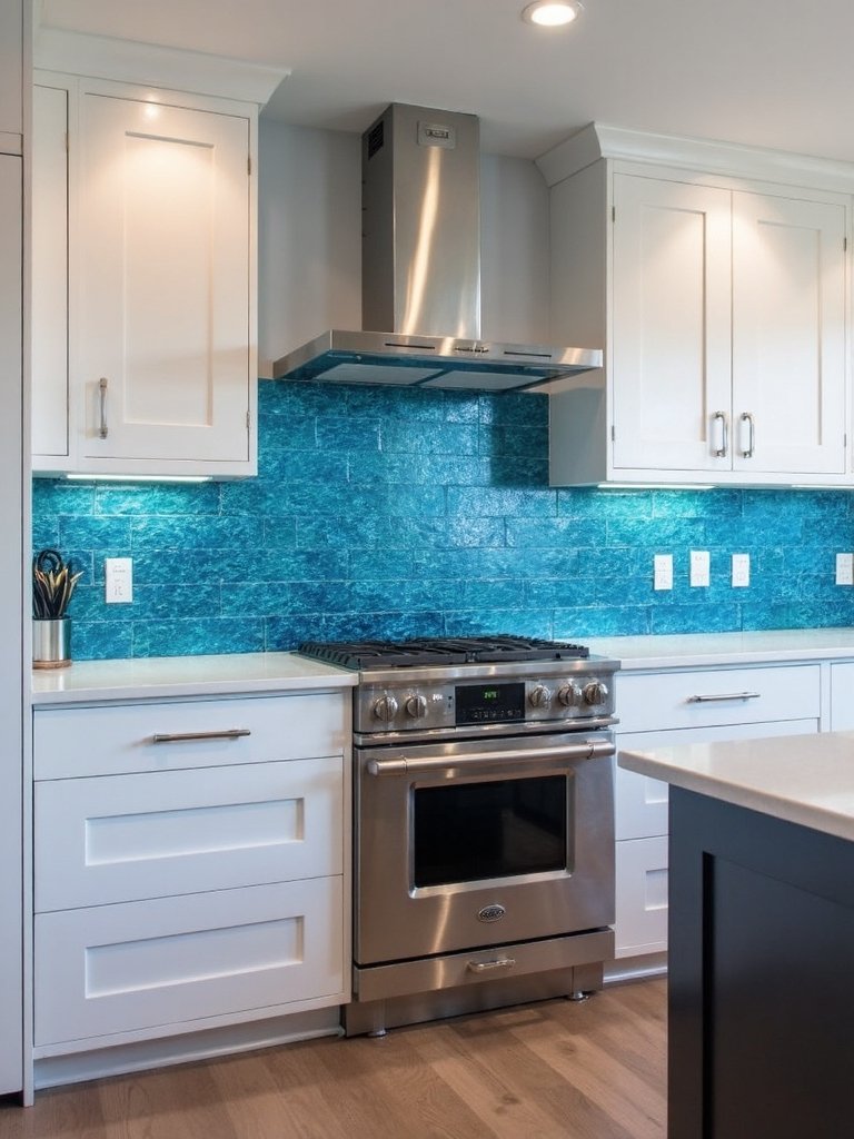 serene coastal kitchen glass finishes