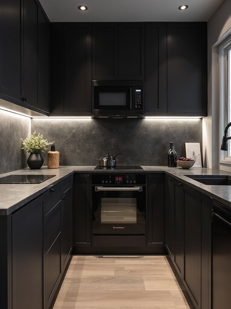 sophisticated dark modern kitchen appliances